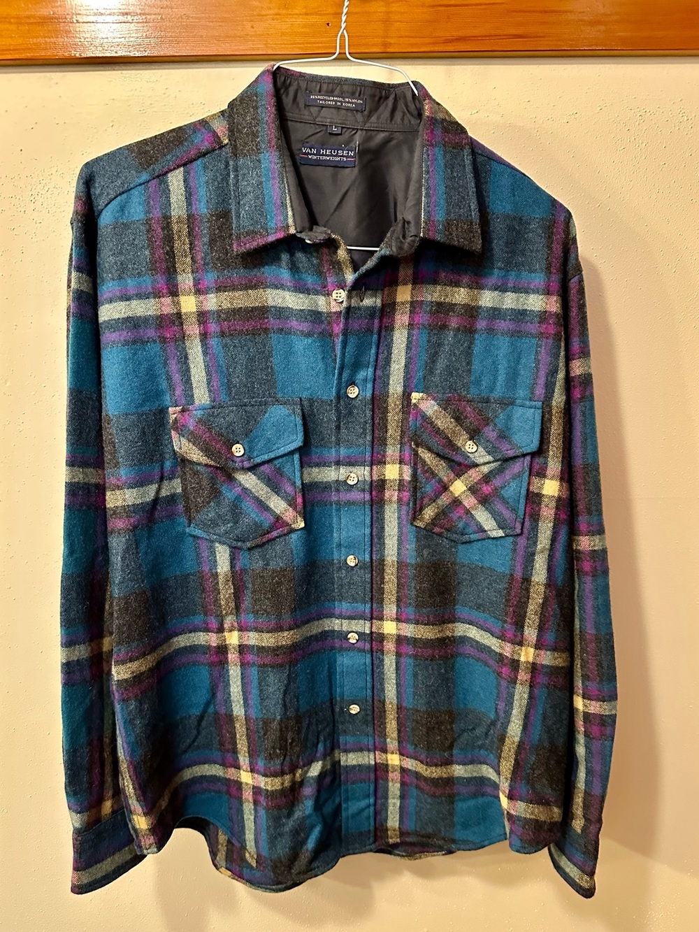 Van Heusen Men's Teal Plaid Wool Shirt